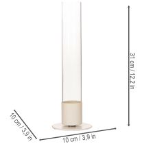 Artikel Stabkerzenhalter modern mit Glaszylinder und Sockel 31cm