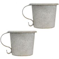 Artikel Stabkerzenhalter Vintage Tasse Metall Grau Ø7cm H6cm 2St