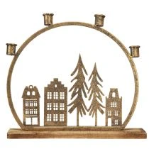 Artikel Stabkerzenhalter Weihnachten Häuserreihe Antik Gold 36×32cm