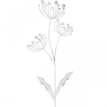 Artikel Frühlingsdeko, Dekostecker Blume Shabby Chic Weiß, Silbern L87cm B18cm