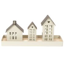 Artikel Lichthaus Set Metall drei Häuser auf Tablett 35cm 1Set