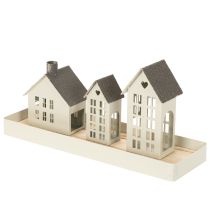 Artikel Lichthaus Set Metall drei Häuser auf Tablett 35cm 1Set