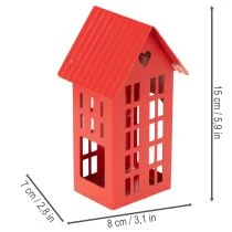 Artikel Metall Windlicht Häuser Rot mit Tablett 35cm 1Set