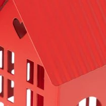 Artikel Metall Windlicht Häuser Rot mit Tablett 35cm 1Set