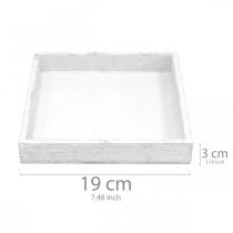 Deko Tablett Weiß quadratisch Holz Tischdeko Vintage 19×19cm