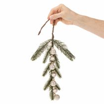 Artikel Künstlicher Tannenzweig mit weißen Mini-Christbaumkugeln 46cm 2St