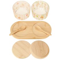 Artikel Tapas Set Pfirsich Marmeladengläser auf Tablett 20×10×6,5cm