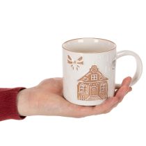 Artikel Keramiktasse mit Hausmotiv und Reliefmuster 9cm