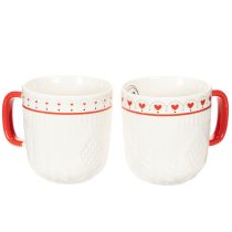 Artikel Kaffeetasse mit rotem Henkel Strickmuster und Herz Dekor Keramik 9cm 2St