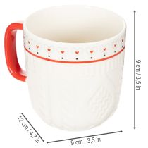 Artikel Kaffeetasse mit rotem Henkel Strickmuster und Herz Dekor Keramik 9cm 2St