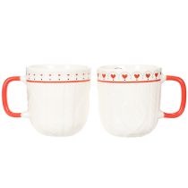 Artikel Kaffeetasse mit rotem Henkel Strickmuster und Herz Dekor Keramik 9cm 2St