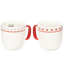 Artikel Kaffeetasse mit rotem Henkel Strickmuster und Herz Dekor Keramik 9cm 2St