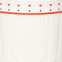 Artikel Kaffeetasse mit rotem Henkel Strickmuster und Herz Dekor Keramik 9cm 2St