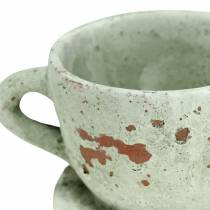 Artikel Pflanztopf Übertopf Tasse mit Unterteller Vintage Grau, Natur Ton Ø8cm H6,5cm 4 St