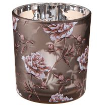 Artikel Teelichtglas Tischdeko Pfingstrosen Braun Silber H8cm 4 St