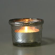 Teelichtglas Raute mit Metallrand Ø8cm H5,5cm 4St