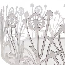 Artikel Dekotablett mit Pusteblumen, Metalldeko für den Frühling Weiß, Silbern Shabby Chic Ø25cm H10,5cm