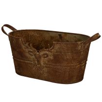 Artikel Metallschale oval mit Griffen Hirsch Motiv Rost 36cm