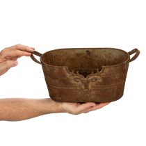 Artikel Metallschale oval mit Griffen Hirsch Motiv Rost 36cm