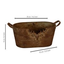 Artikel Metallschale oval mit Griffen Hirsch Motiv Rost 36cm