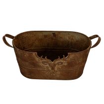 Artikel Metallschale oval mit Griffen Hirsch Motiv Rost 36cm