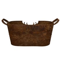 Artikel Metallschale oval mit Griffen Hirsch Motiv Rost 36cm