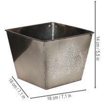 Artikel Metall Übertopf quadratisch mit Tannen Motiv 18cm