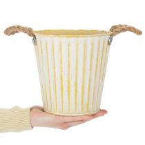 Artikel Topf aus Metall, Frühlingsdeko, Pflanzgefäß mit Henkeln Gelb Shabby Chic Ø18cm H17,5cm