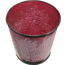 Artikel Übertopf mit Blattdeko, Metallgefäß, Herbst, Pflanztopf Weinrot Ø10cm H10cm