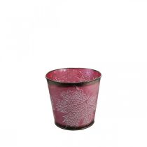 Artikel Übertopf mit Blattdeko, Metallgefäß, Herbst, Pflanztopf Weinrot Ø10cm H10cm