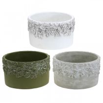 Übertöpfe mit Eicheln und Laub, Pflanzgefäß Keramik Grün, Weiß, Grau Ø17cm H9,5cm 3er-Set