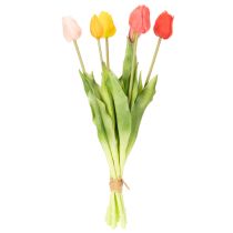 Artikel Kunstblumen Tulpenstrauß bunt realistische Dekoration hochwertig für Zuhause 43cm 7St