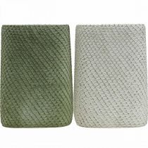 Artikel Übertopf Keramik Weiß Grün Relief Netz 14x14cm H21,5cm 2St