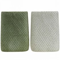 Artikel Übertopf Keramik Weiß Grün Relief Netz 12x12cm H17,5cm 2St