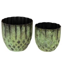Artikel Übertopf Metall Vintage Blumentopf Grün Ø14/12cm 2er-Set