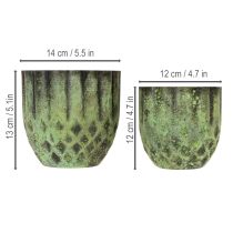 Artikel Übertopf Metall Vintage Blumentopf Grün Ø14/12cm 2er-Set