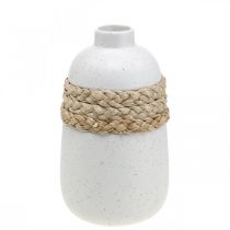 Blumenvase weiß Keramik und Seegras Vase Sommerdeko H17,5cm