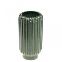 Vase aus Keramik, Tischschmuck, Dekovase geriffelt Grün, Braun Ø10,5cm H21,5cm