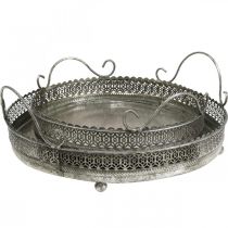 Artikel Vintage-Tablett, Deko-Tablett Silbern, Kerzentablett H6cm Ø31/24cm 2er-Set