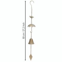 Artikel Vintage Windspiel Metall Deko mit Schirm und Glocke 70cm