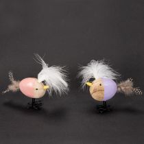 Artikel Deko Vogel Holz mit Federn und buntem Körper für Tischdekoration 10cm 6St