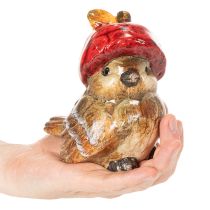 Artikel Dekofigur Vogel mit roter Apfel-Mütze Herbstdeko 13cm