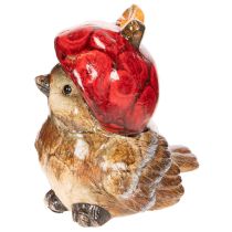 Artikel Dekofigur Vogel mit roter Apfel-Mütze Herbstdeko 13cm
