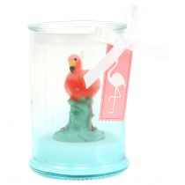 Windlichtglas mit Flamingo-Kerze 9cm