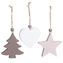 Artikel Weihnachtsanhänger Sterne Bäume Herzen Holz Deko Vintage Skandi Stil 6 Stück
