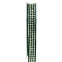 Weihnachtsband Karoband mit Glimmer Grün 15mm 20m