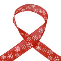 Artikel Weihnachtsband Rot Schneeflocken Geschenkband 40mm 15m