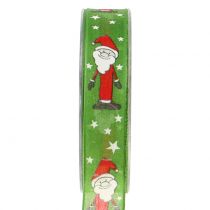 Weihnachtsband mit Santa Grün 25mm 20m