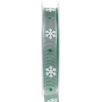 Weihnachtsband mit Schneeflocke Grün 15mm 20m