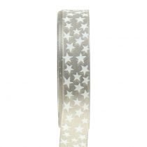 Weihnachtsband mit Stern Grau, Weiß 25mm 20m